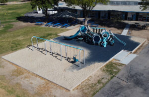 An ADA-compliant playground with bold, pod-like Hedra elements.